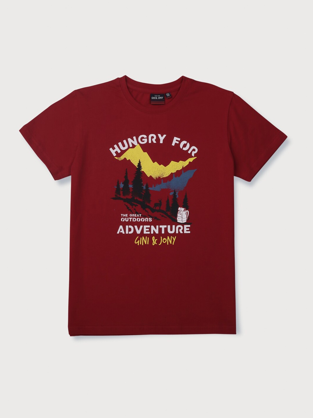 

Gini and Jony Boys Typography Printed Cotton T-shirt, Red