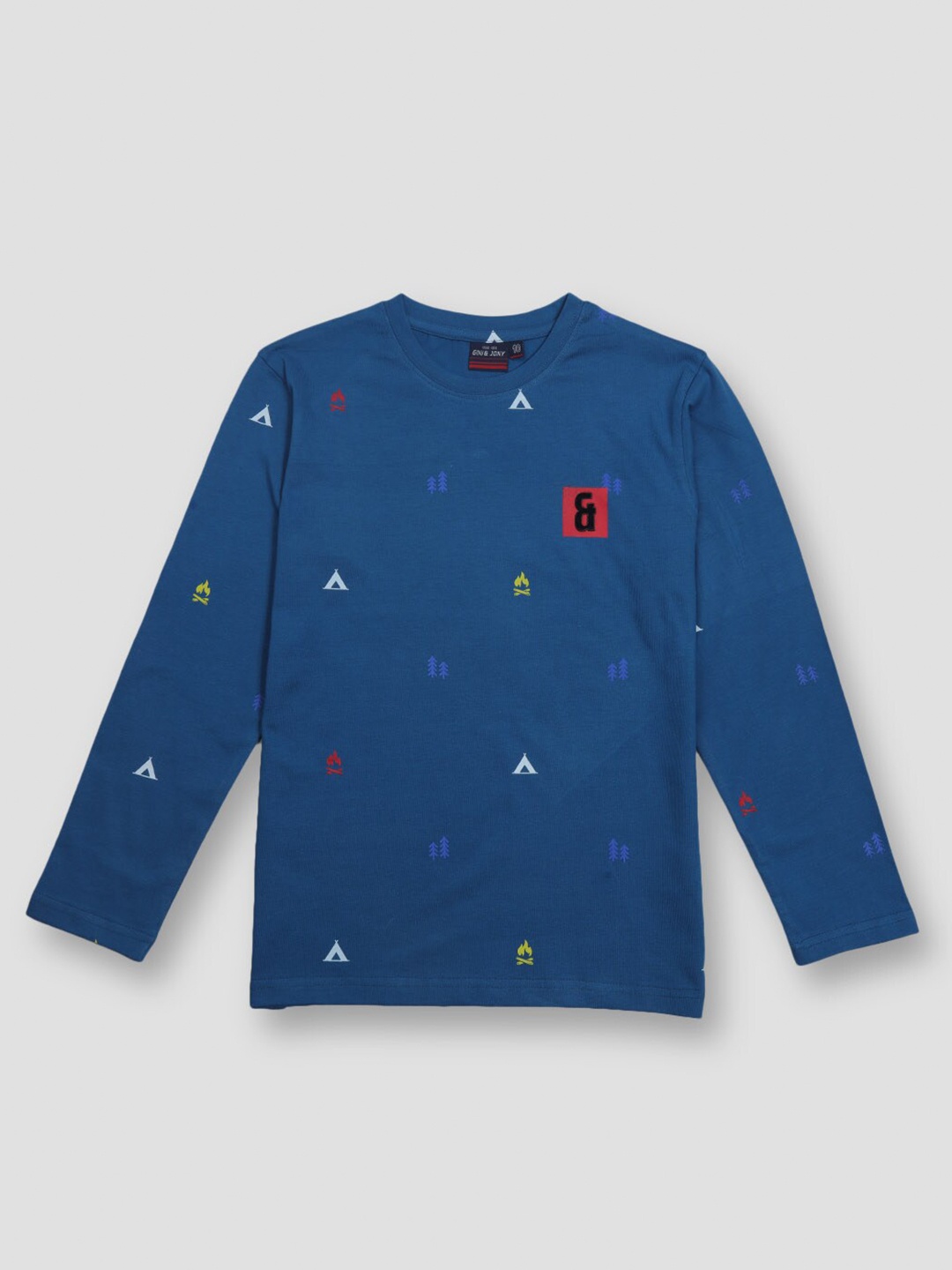 

Gini and Jony Boys Printed Round Neck Cotton T-shirt, Blue