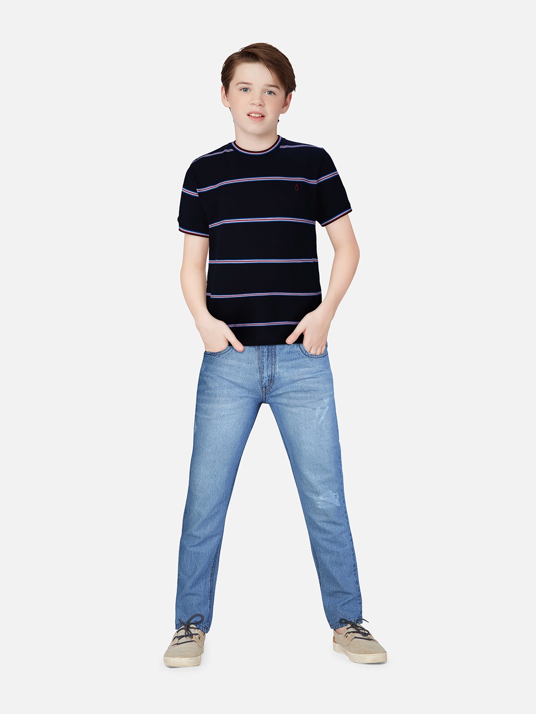 Gini and Jony Boys Striped Cotton T-shirt, Navy blue