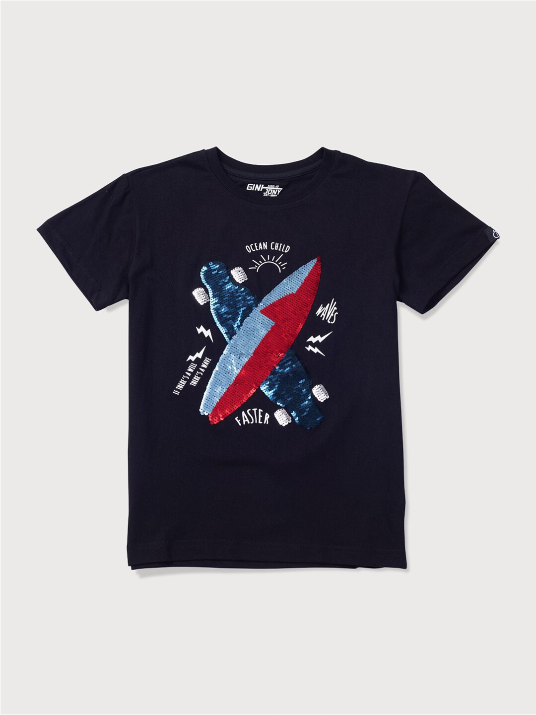 Gini and Jony Boys Graphic Printed Cotton T-shirt, Black
