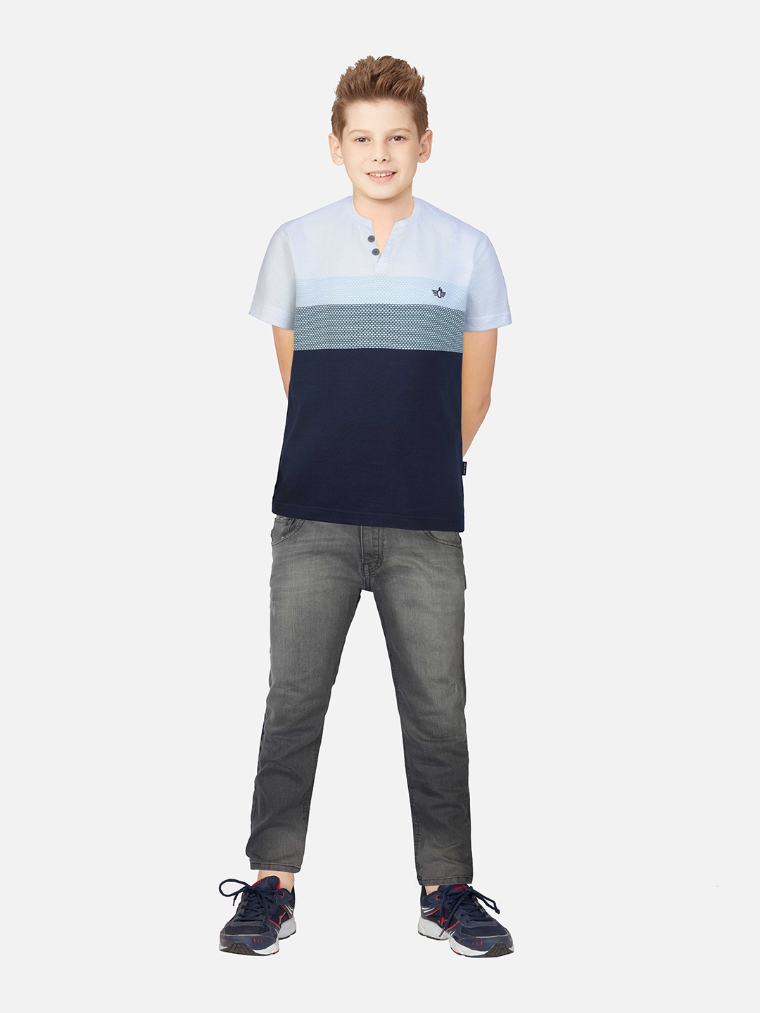 

Gini and Jony Boys Colourblocked Henley Neck Cotton T-shirt, Navy blue