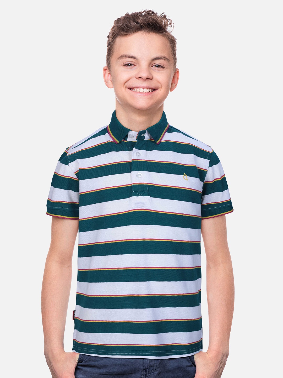 

Gini and Jony Boys Striped Polo Collar Cotton T-shirt, Blue