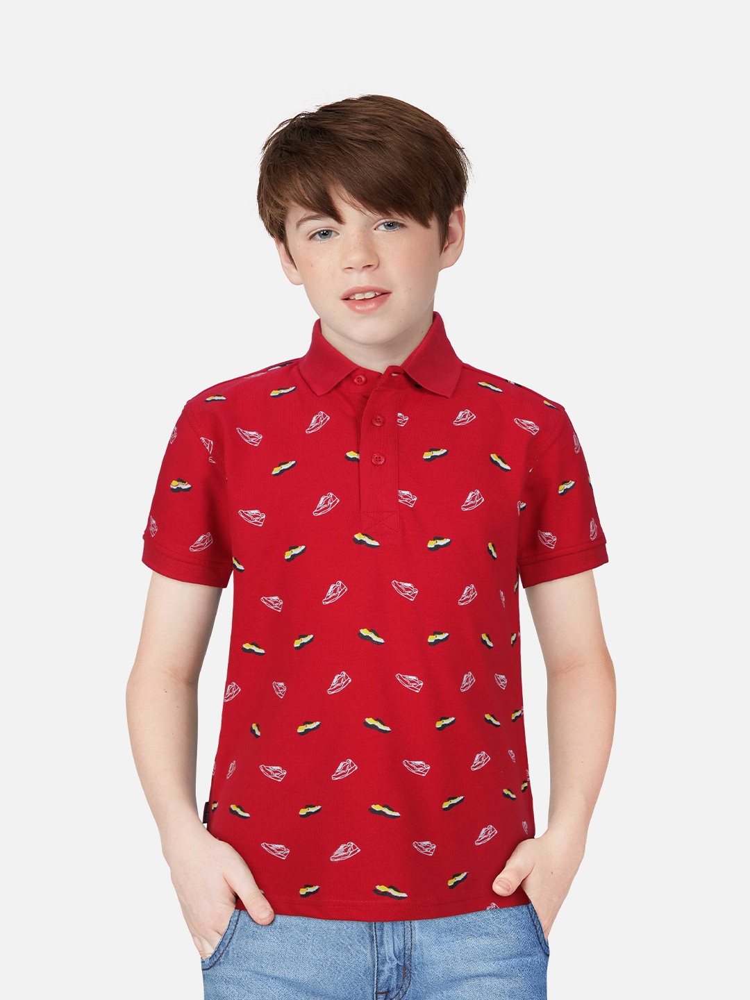 

Gini and Jony Boys Printed Polo Collar T-shirt, Red