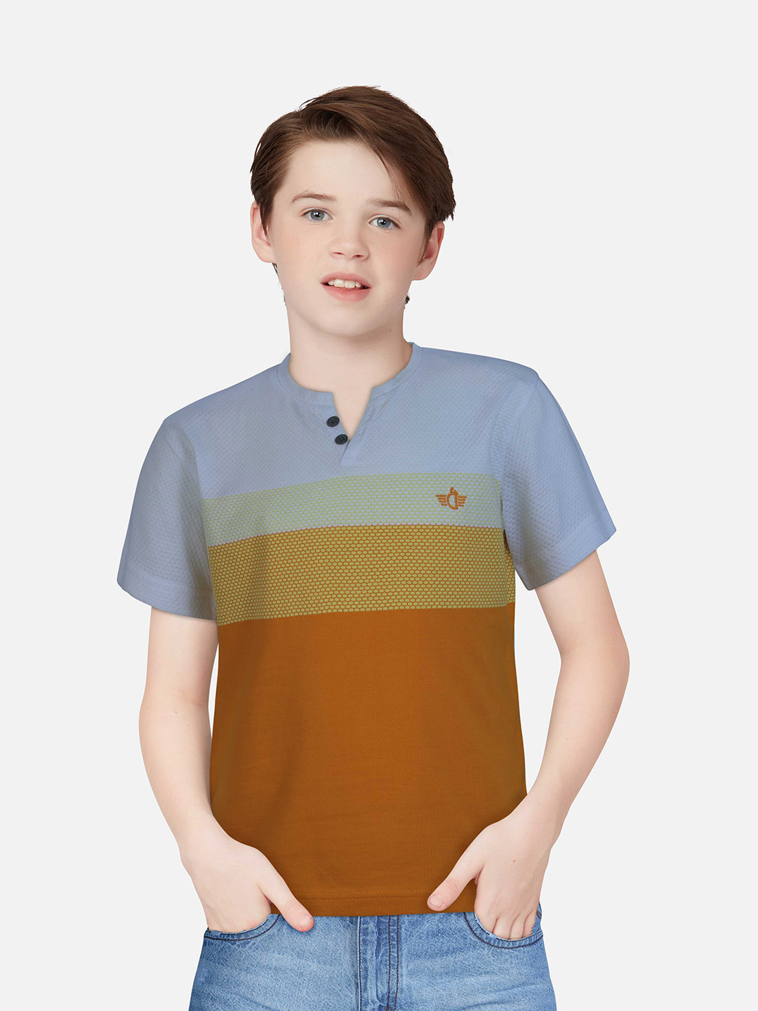 

Gini and Jony Boys Round Neck Colourblocked Cotton T-shirt, Orange