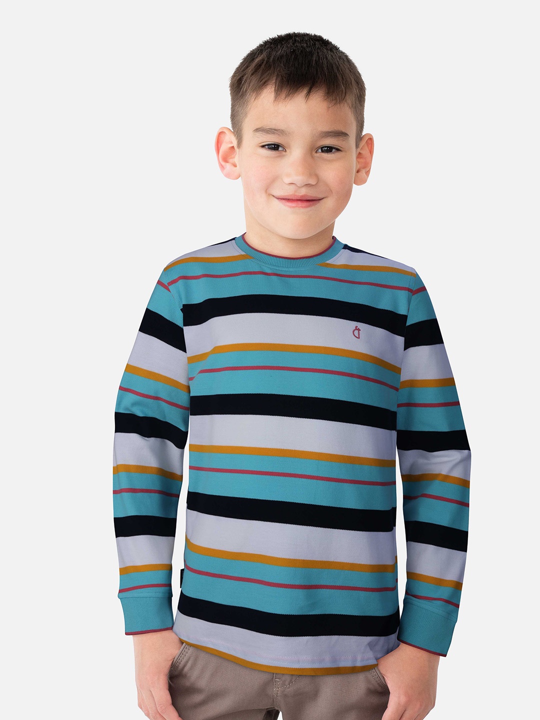 

Gini and Jony Boys Striped Cotton T-shirt, Turquoise blue