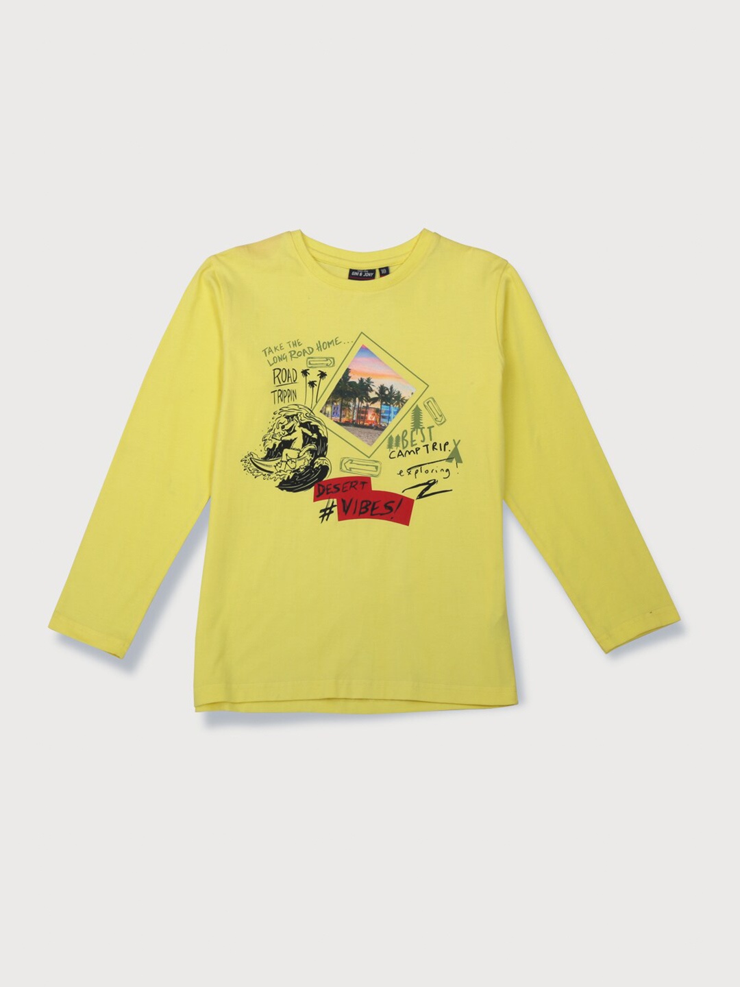 Gini and Jony Boys Graphic Printed Cotton T-shirt, Yellow