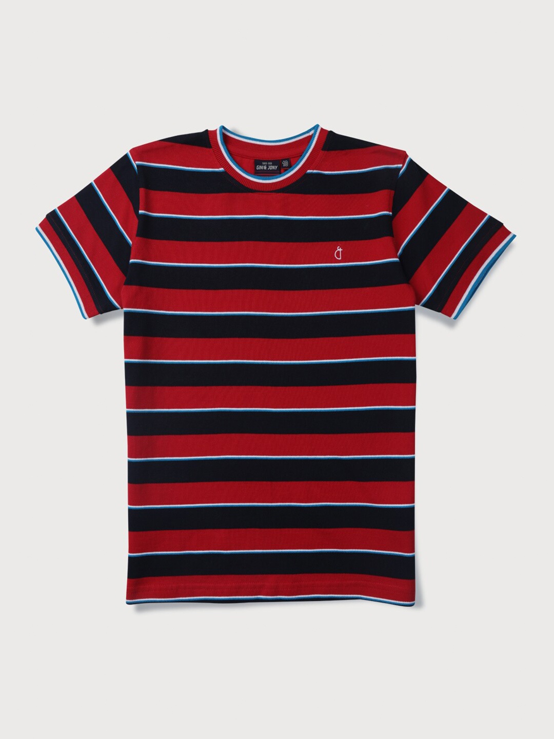 Gini and Jony Boys Striped Cotton T-shirt, Red