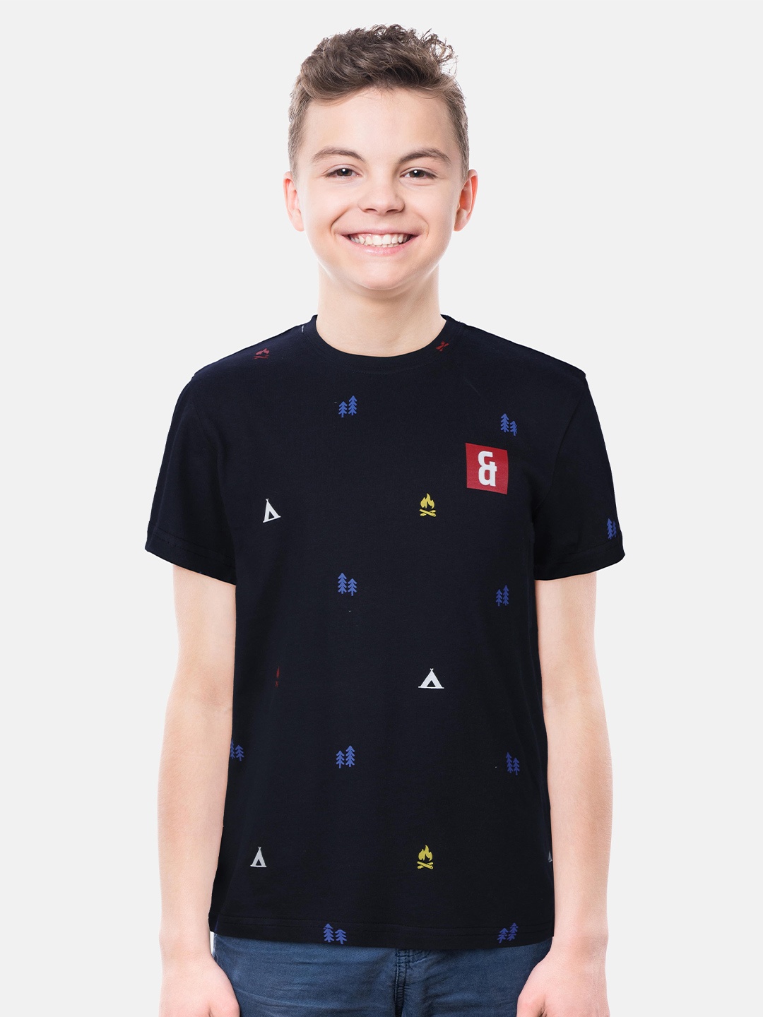 

Gini and Jony Boys Conversational Printed Cotton T-Shirt, Black