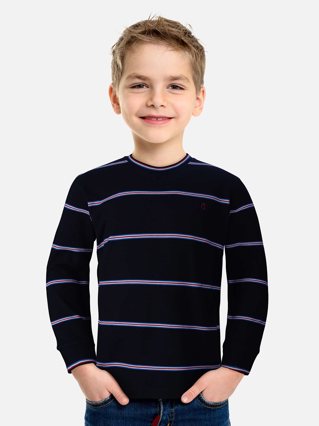 

Gini and Jony Boys Striped Cotton T-Shirt, Navy blue