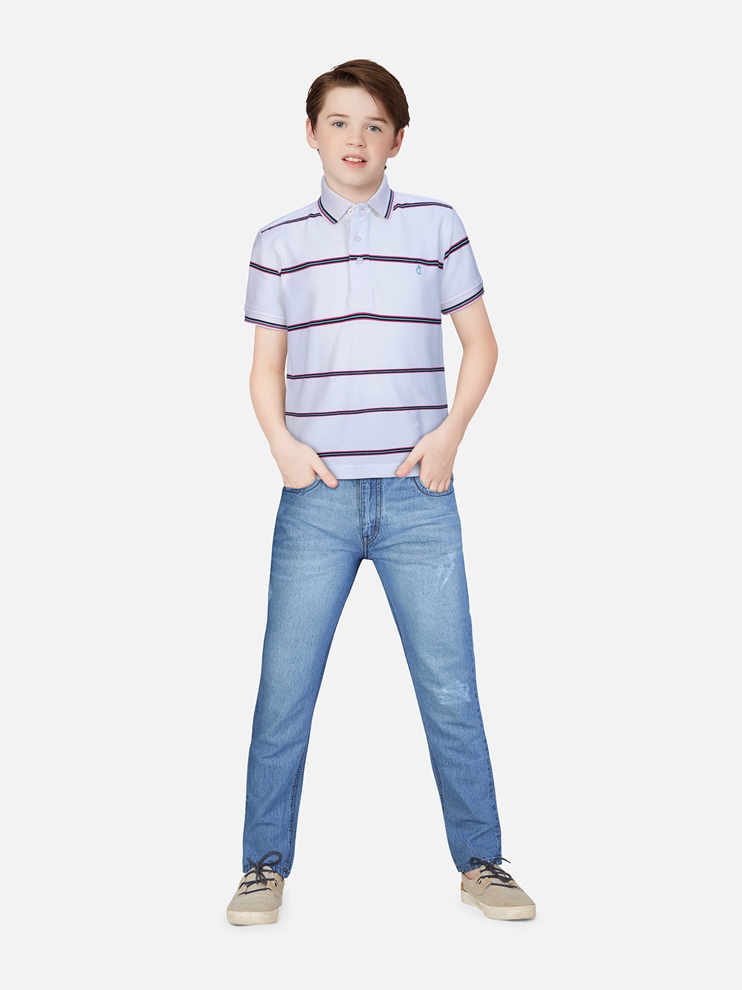 Gini and Jony Boys Striped Cotton T-Shirt, White