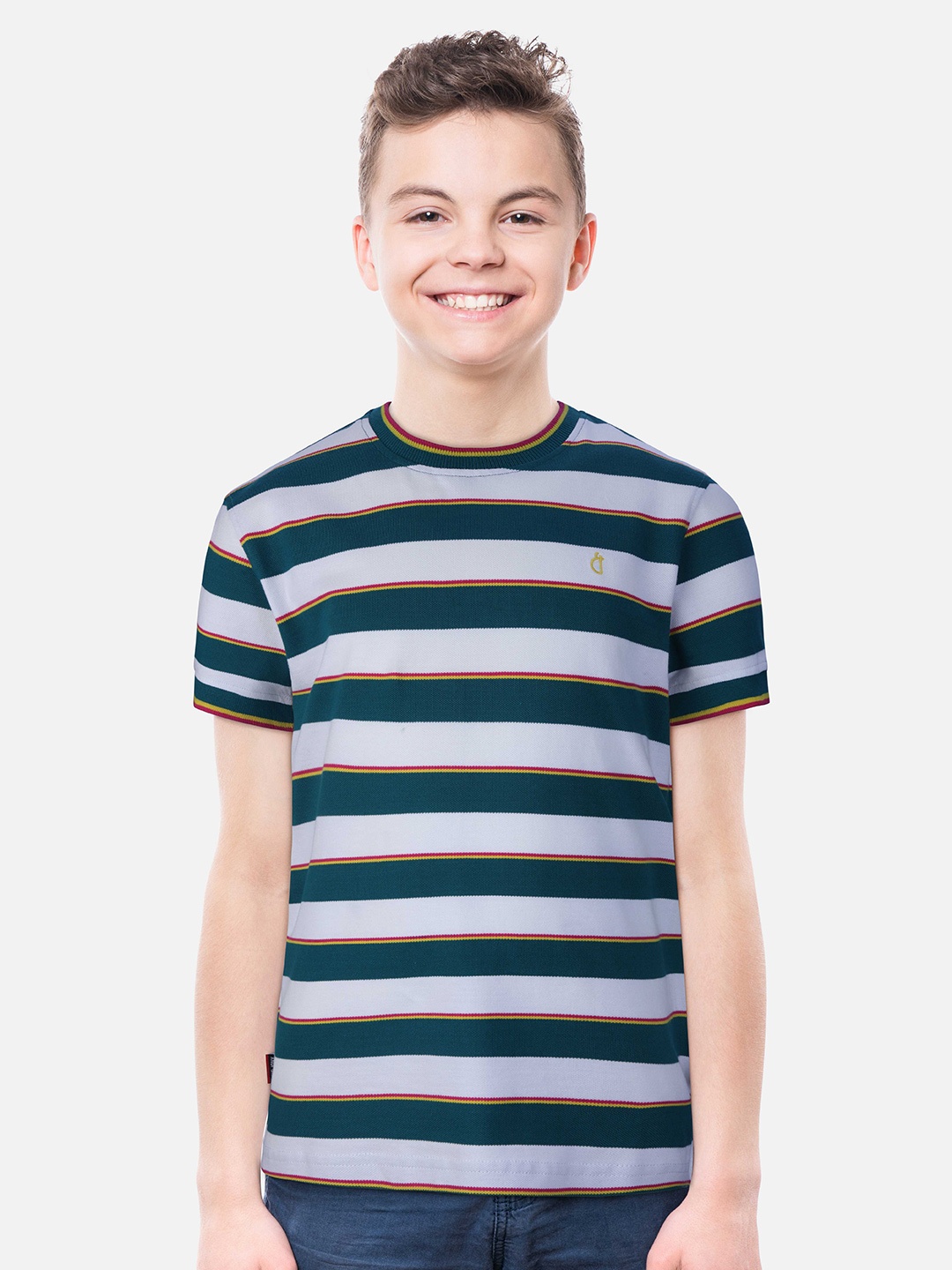 

Gini and Jony Boys Striped Cotton T-Shirt, Green