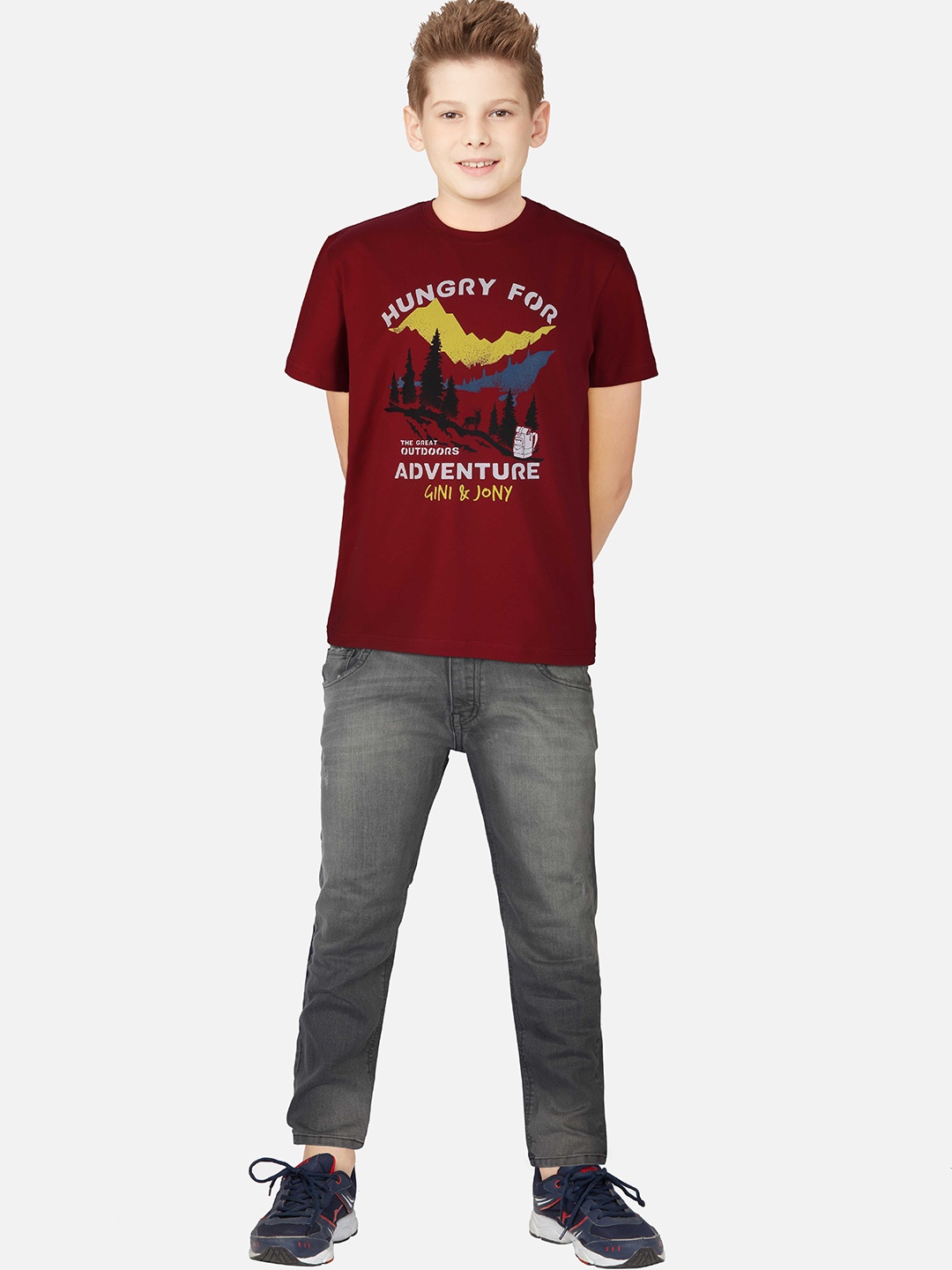 

Gini and Jony Boys Graphic Printed Cotton T-Shirt, Red
