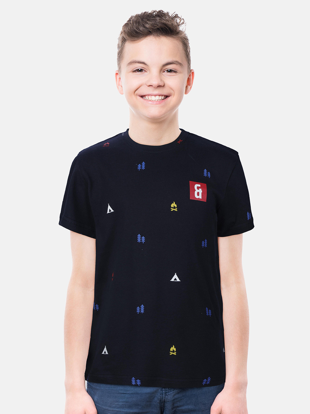

Gini and Jony Boys Printed Cotton T-Shirt, Black