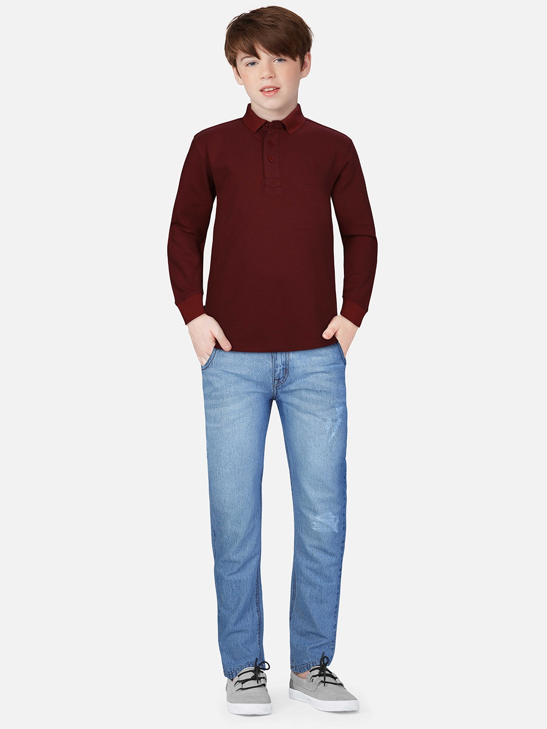 

Gini and Jony Boys Solid Cotton T-Shirt, Maroon