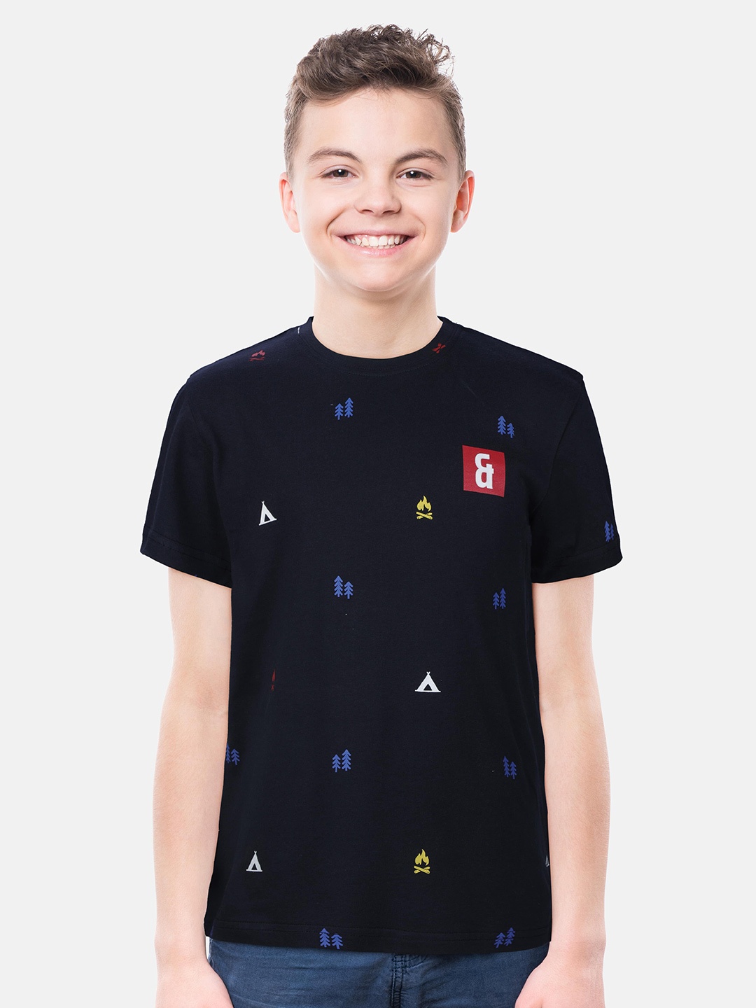 

Gini and Jony Boys Printed Cotton T-Shirt, Black