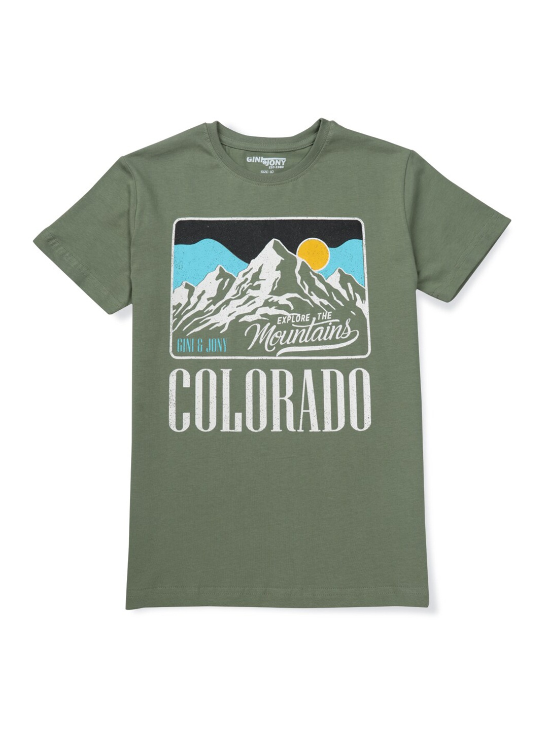 

Gini and Jony Boys Graphic Printed Cotton T-Shirt, Olive