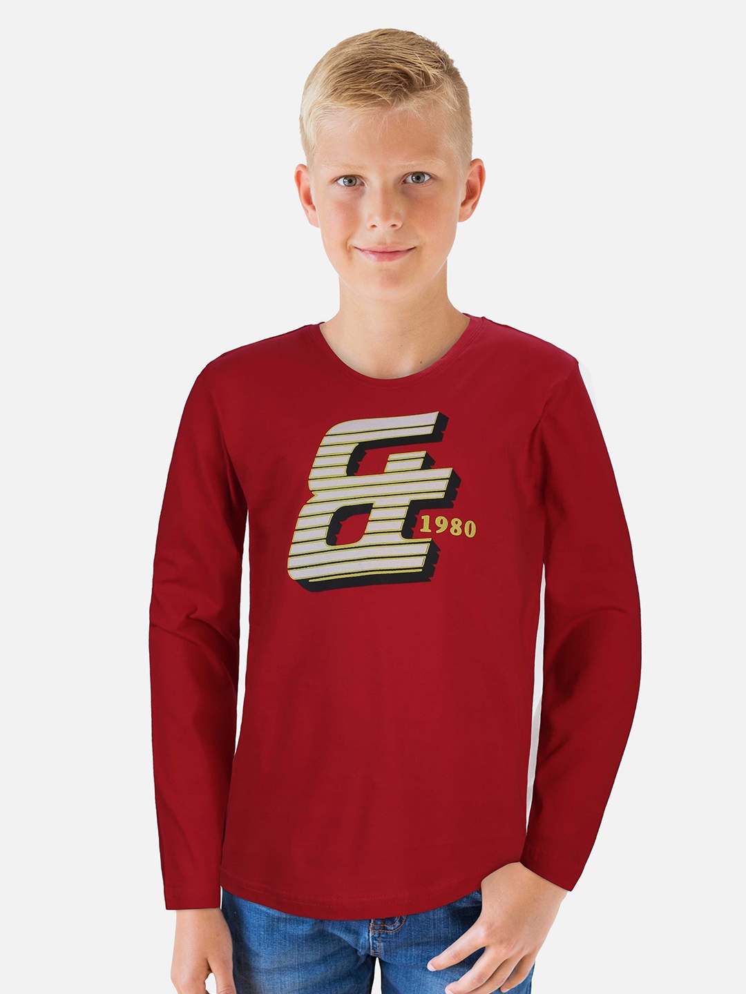 Gini and Jony Boys Printed Cotton T-Shirt, Red