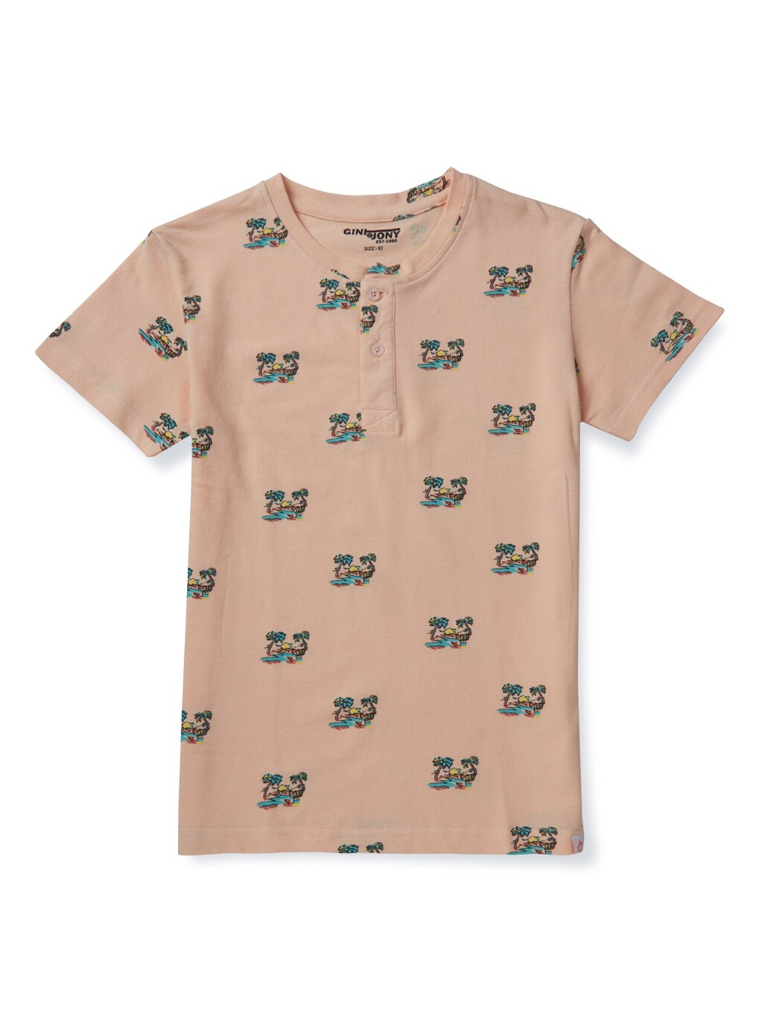 

Gini and Jony Boys Conversational Printed Cotton T-Shirt, Beige