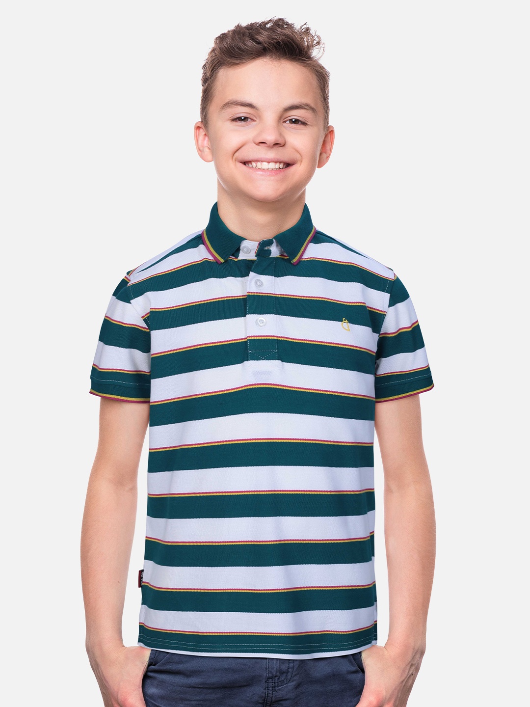 

Gini and Jony Boys Striped Cotton T-Shirt, Green