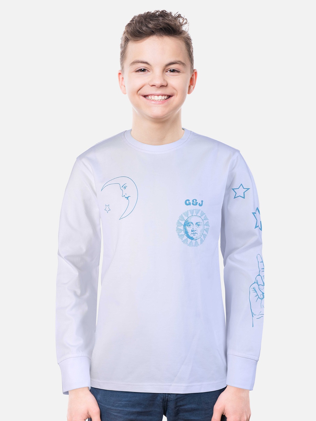 Gini and Jony Boys Printed Cotton T-Shirt, White