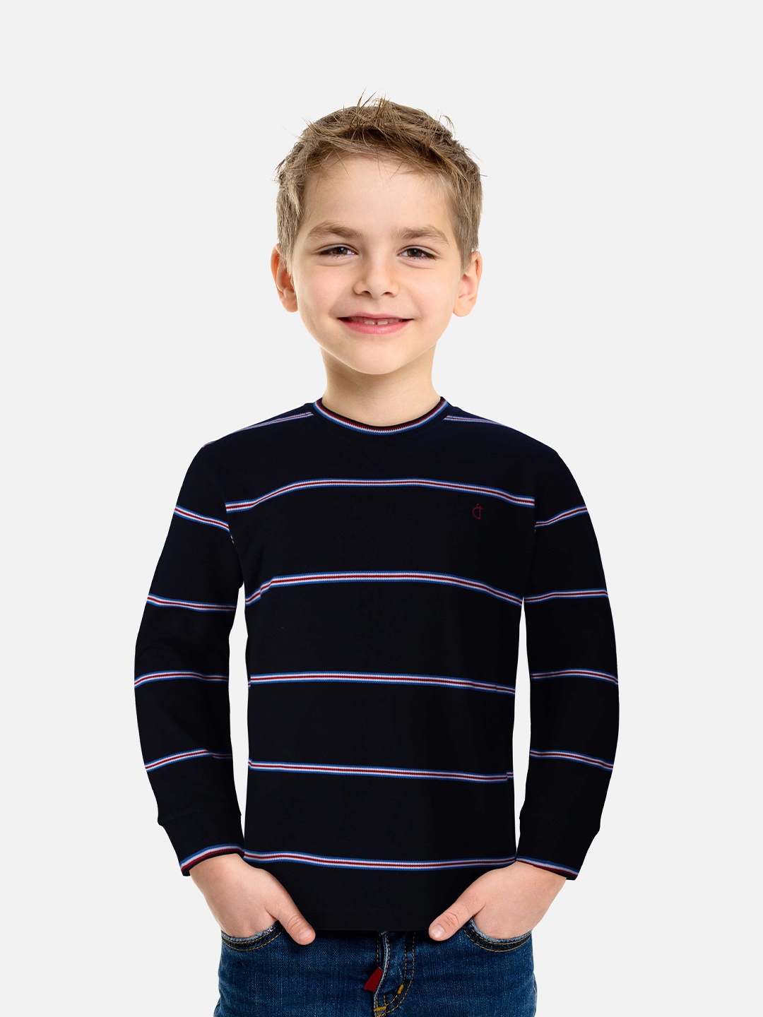 

Gini and Jony Boys Striped Cotton T-Shirt, Navy blue