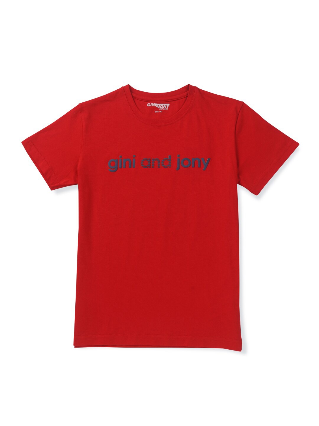 

Gini and Jony Boys Brand Logo Printed Cotton T-shirt, Red
