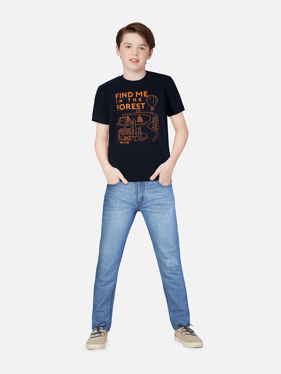 

Gini and Jony Boys Typography Printed Cotton T-shirt, Navy blue