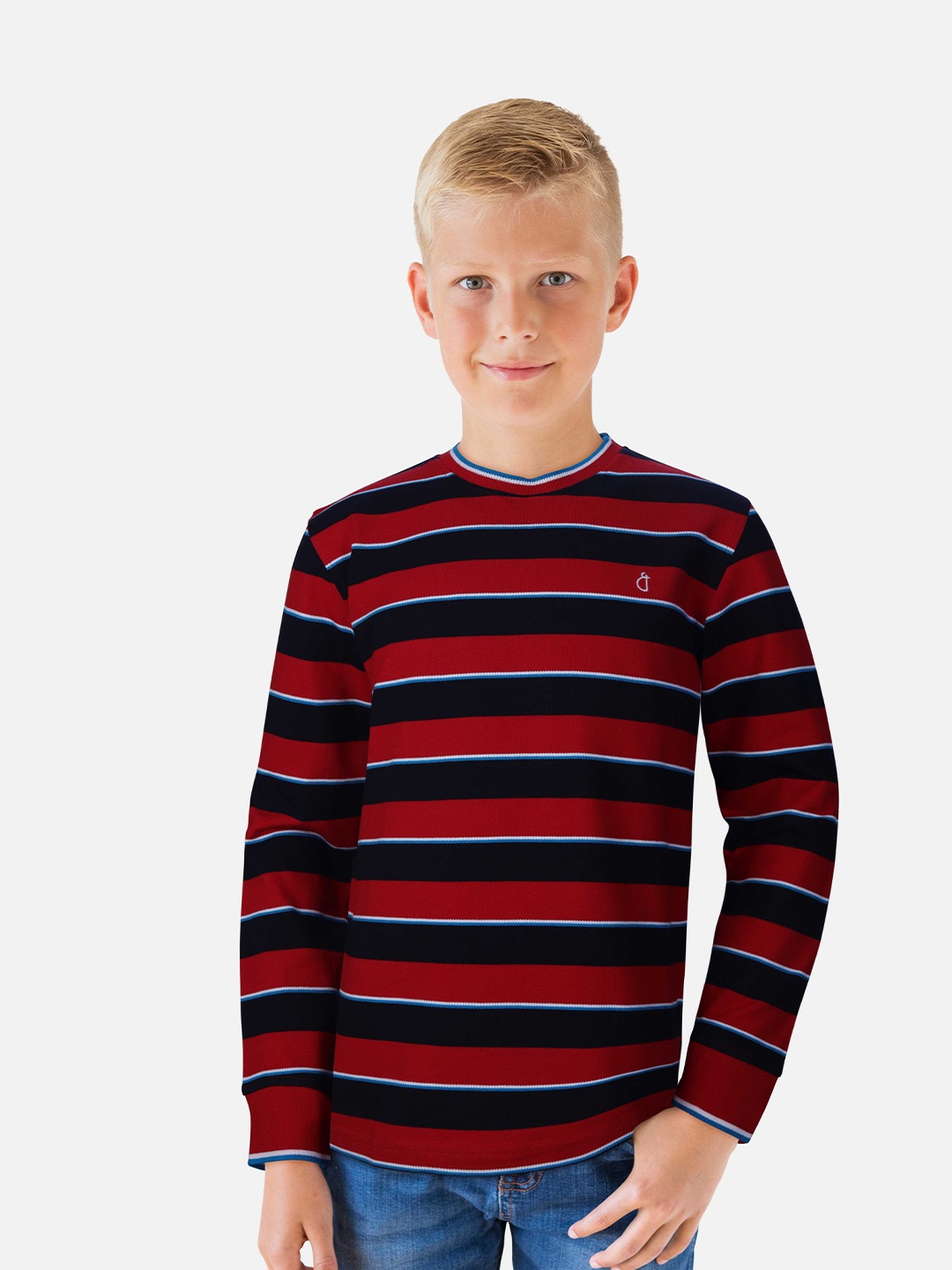 

Gini and Jony Boys Striped Round Neck Cotton T-shirt, Red