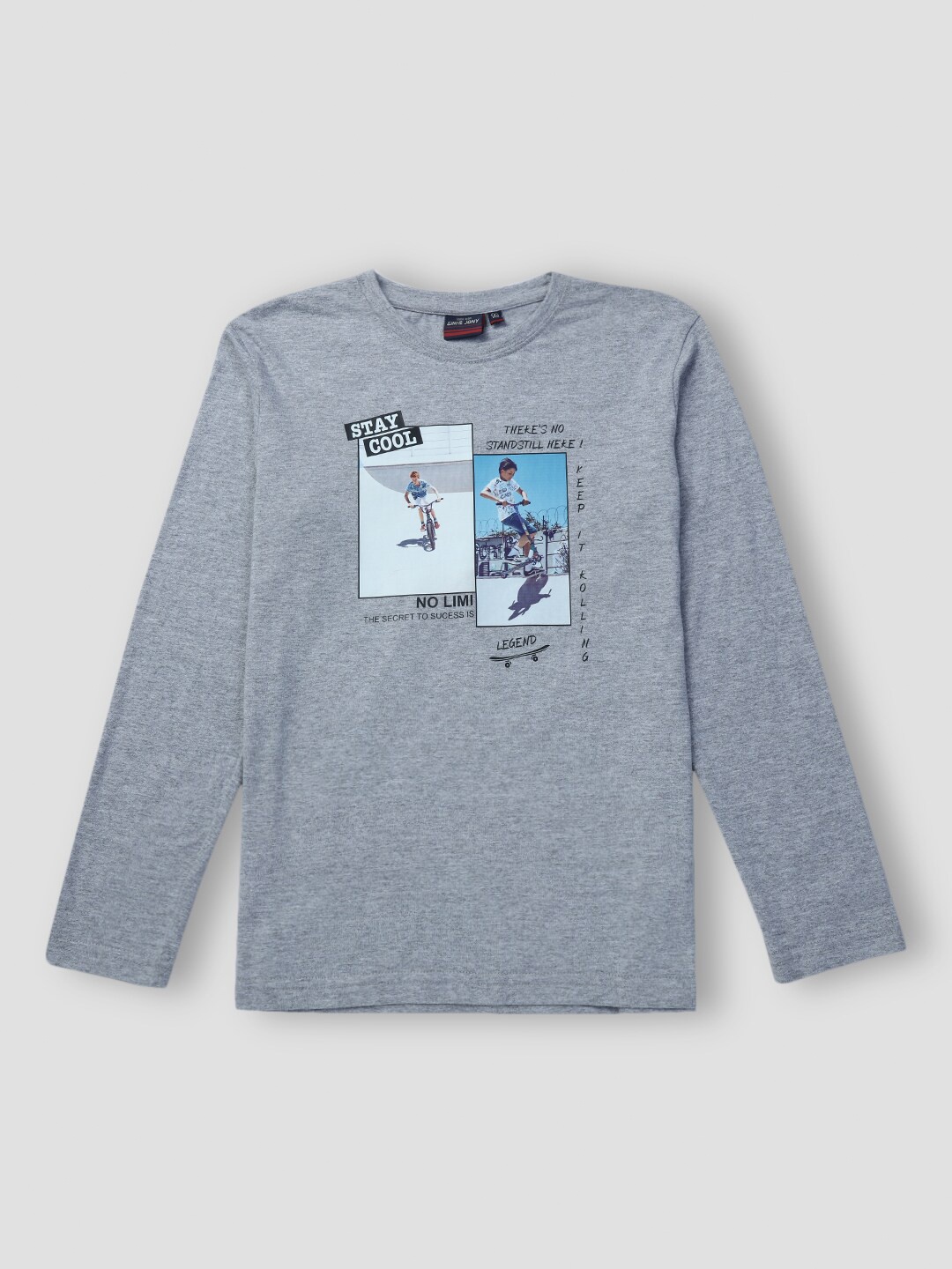 

Gini and Jony Boys Graphic Printed Cotton T-shirt, Grey melange