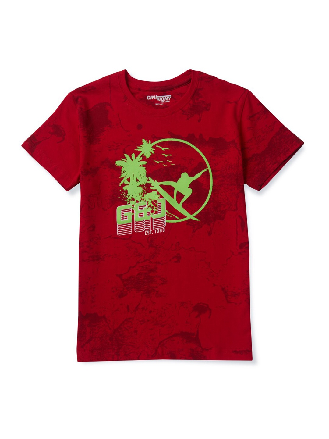 

Gini and Jony Boys Graphic Printed Cotton T-shirt, Red