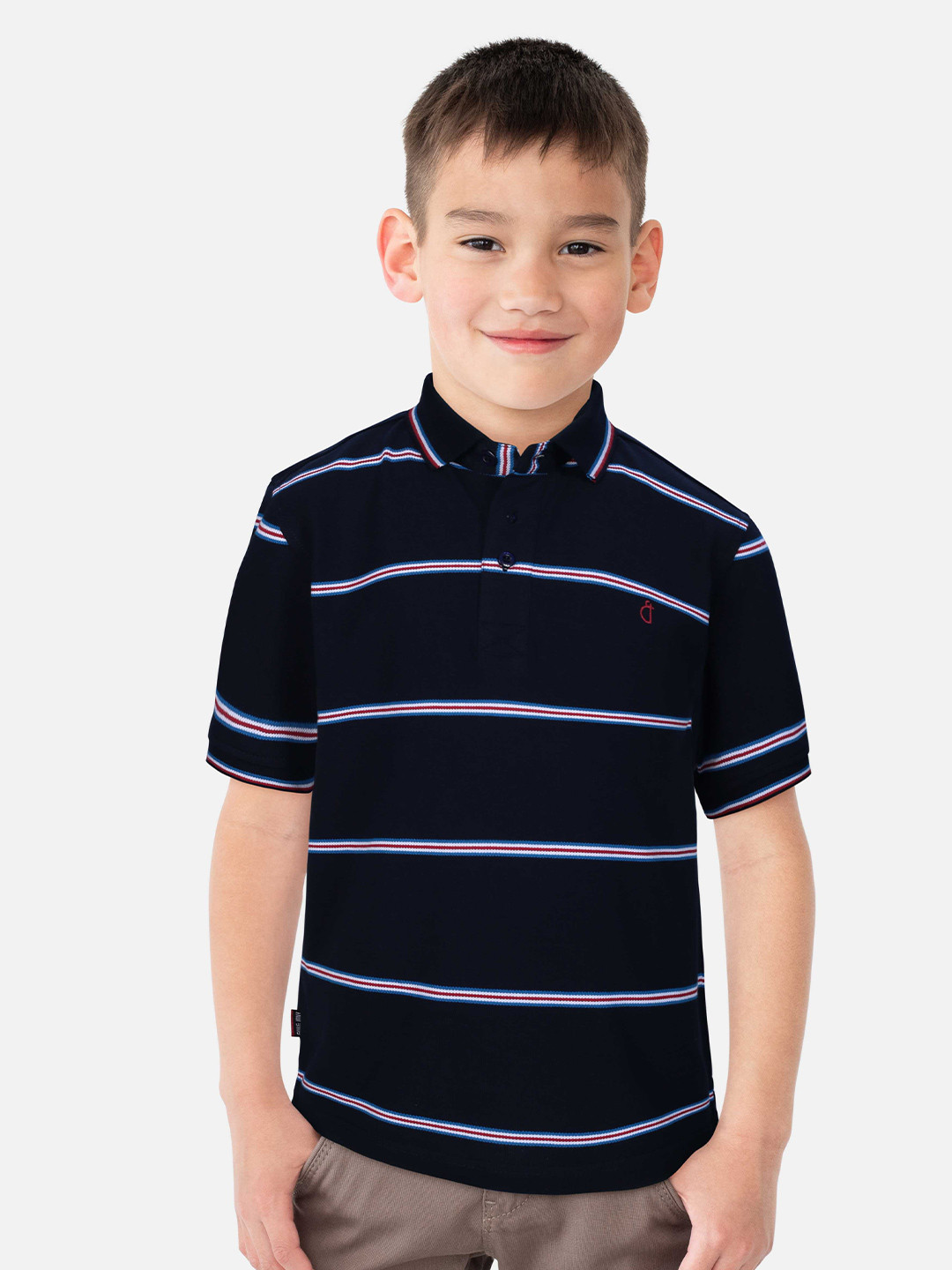 

Gini and Jony Boys Striped Polo Collar Cotton T-shirt, Navy blue