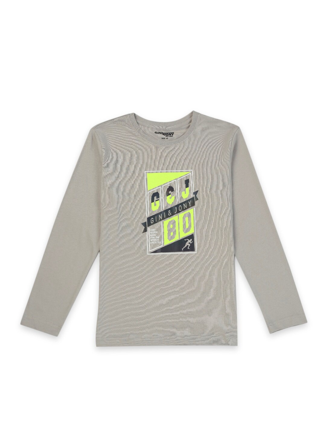 

Gini and Jony Boys Typography Printed Cotton T-shirt, Grey