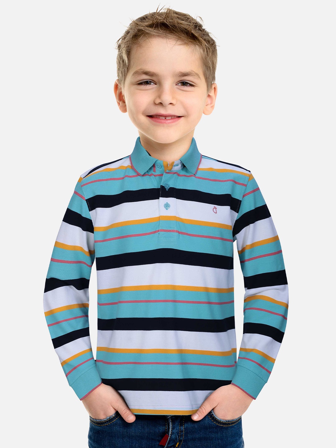 

Gini and Jony Boys Striped Polo Collar Cotton T-shirt, White