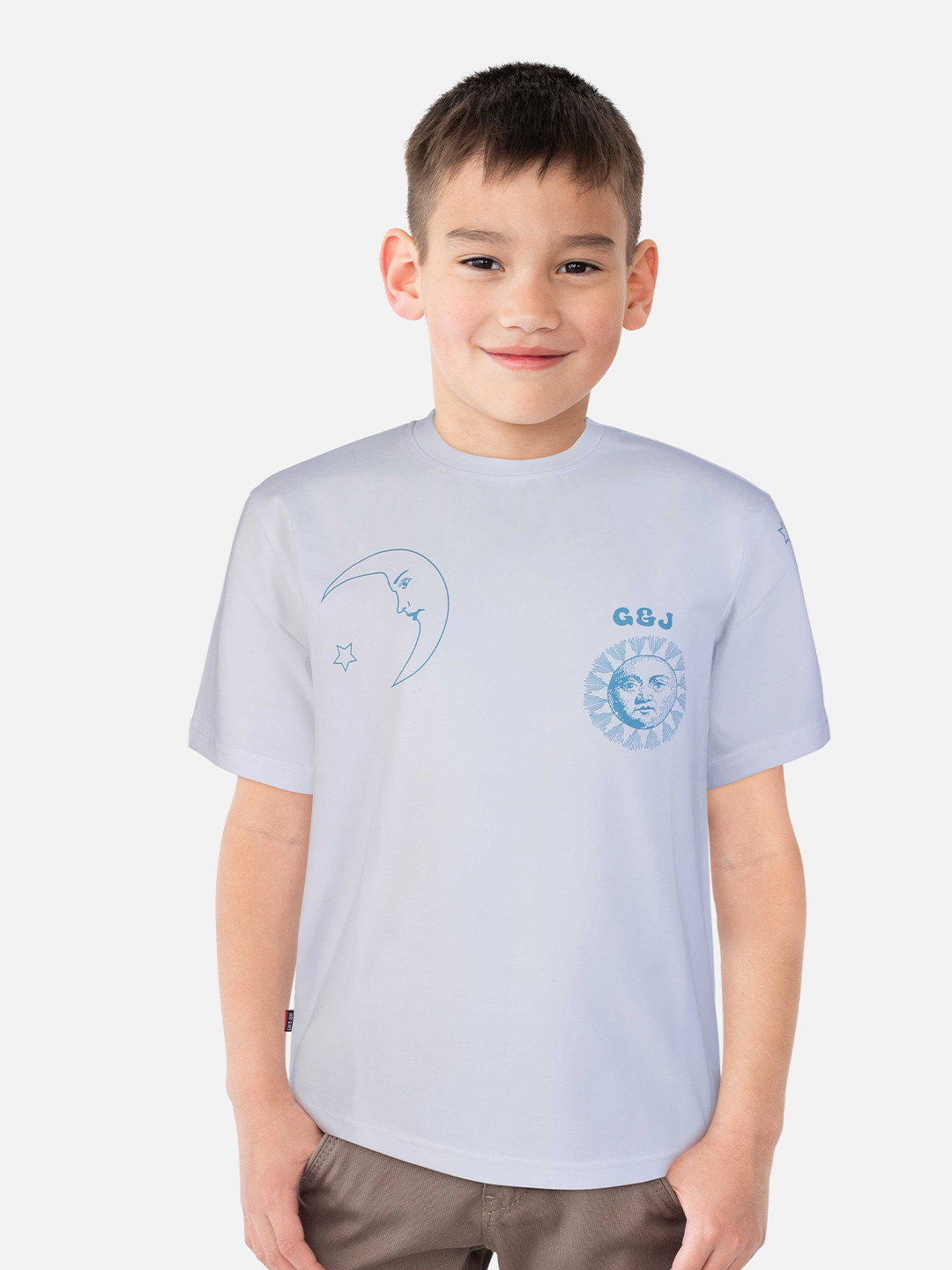 

Gini and Jony Boys Graphic Printed Cotton T-shirt, White