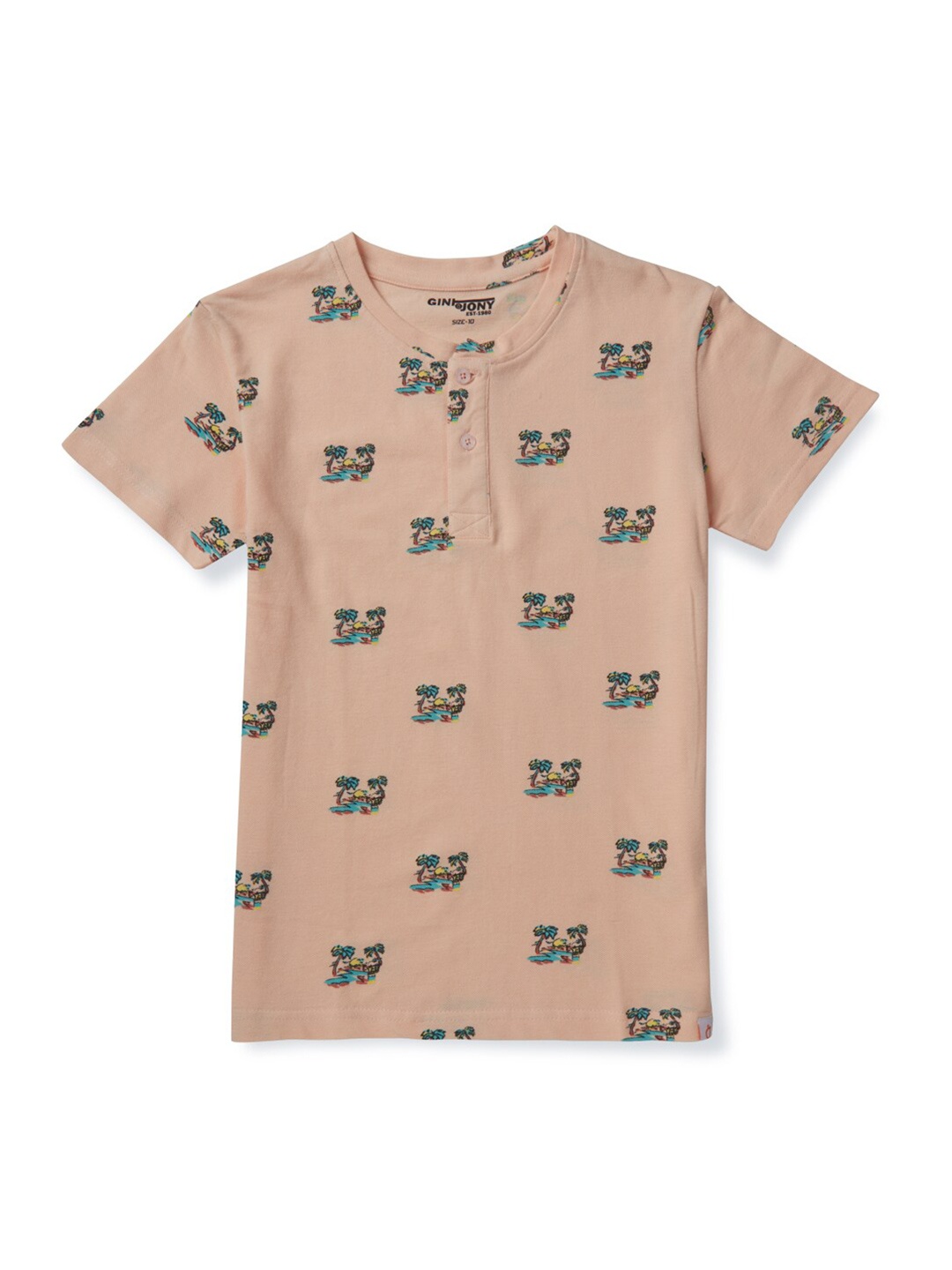 

Gini and Jony Boys Conversational Printed Cotton T-shirt, Beige
