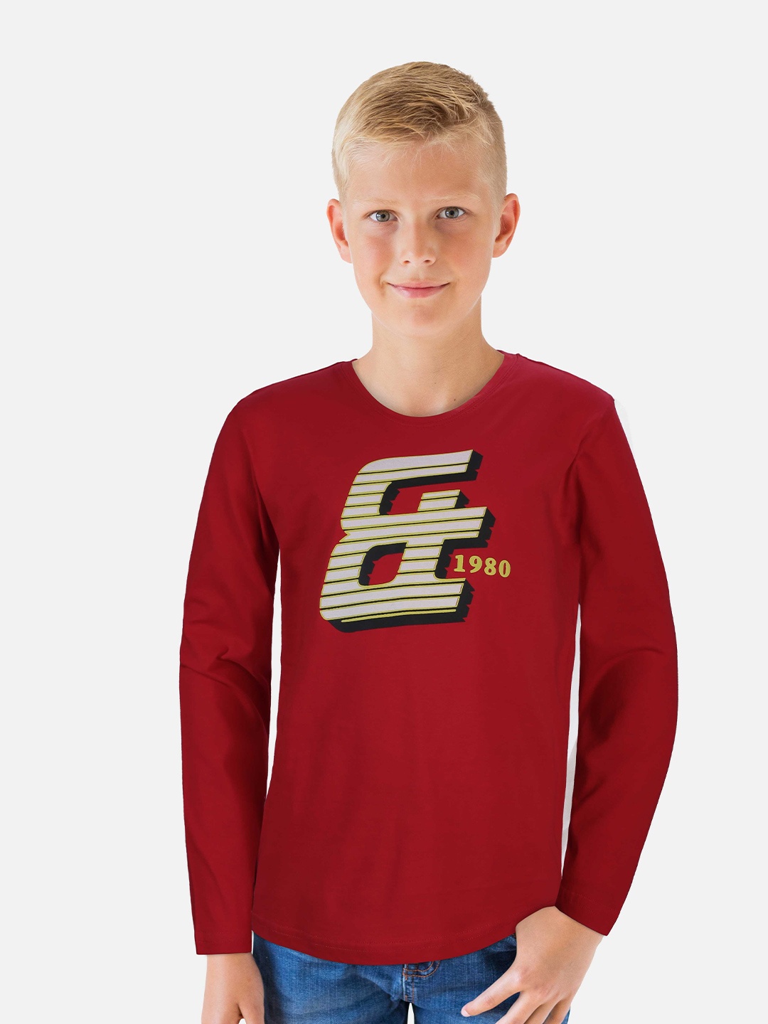 

Gini and Jony Boys Typography Printed Cotton T-shirt, Red