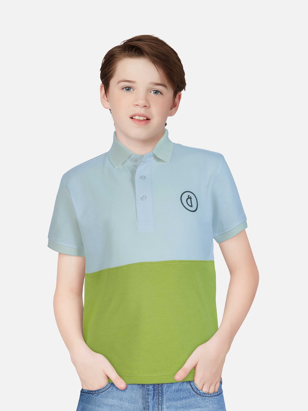 

Gini and Jony Boys Colourblocked Polo Collar Cotton T-shirt, Blue