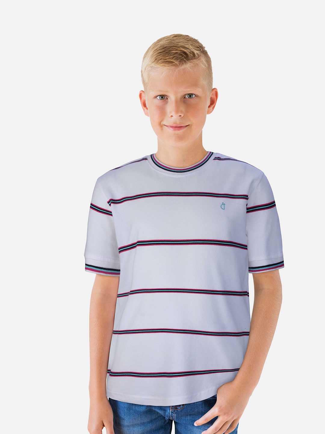 

Gini and Jony Boys White Striped Cotton T-shirt