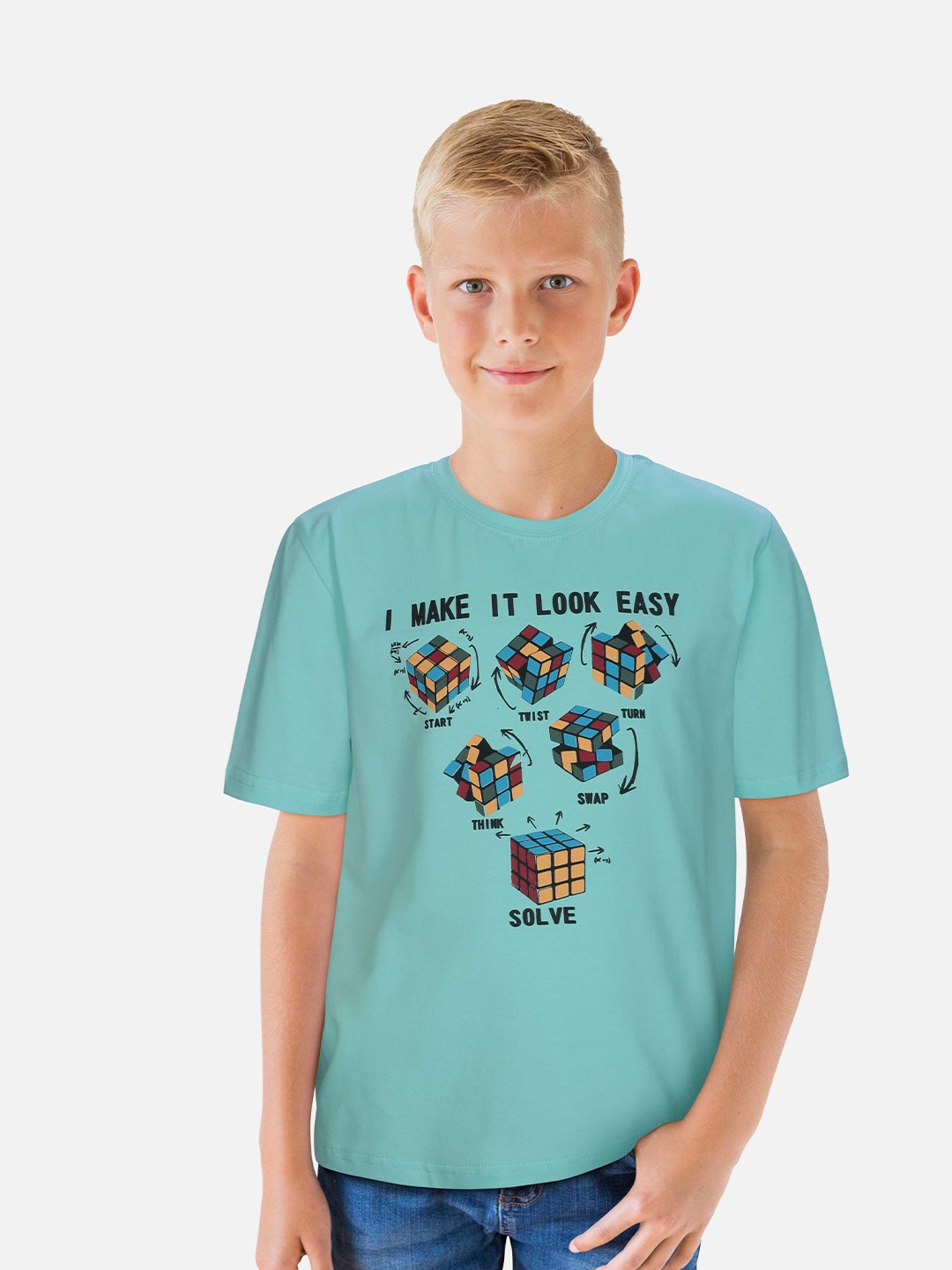

Gini and Jony Boys Graphic Printed Cotton T-shirt, Sea green