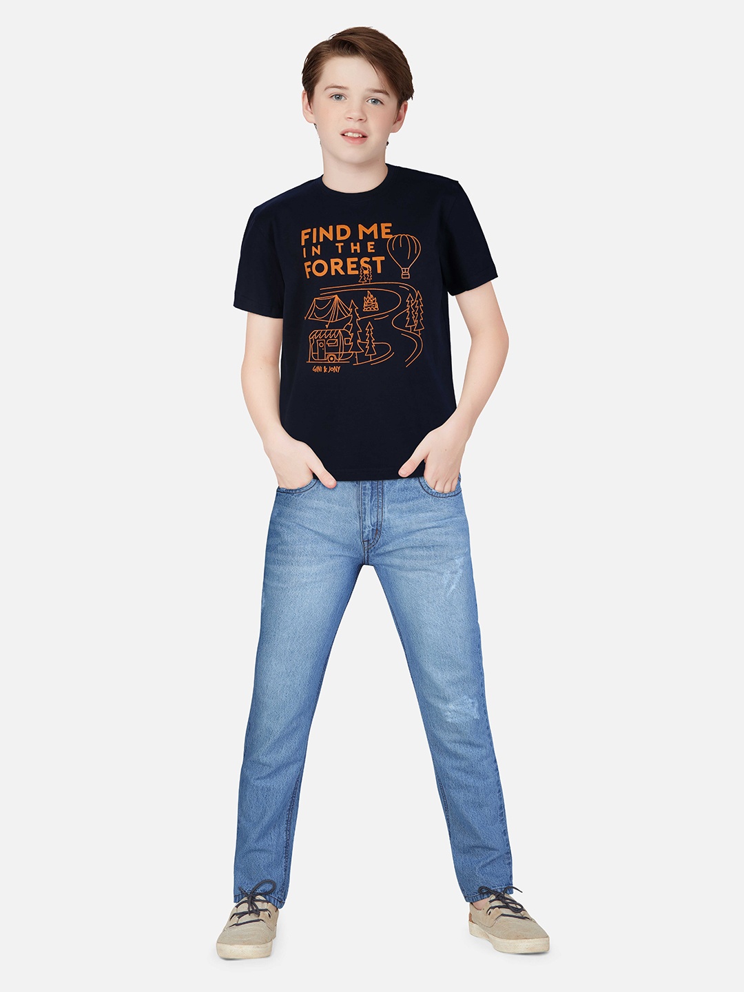 

Gini and Jony Boys Typography Printed Cotton T-Shirt, Navy blue