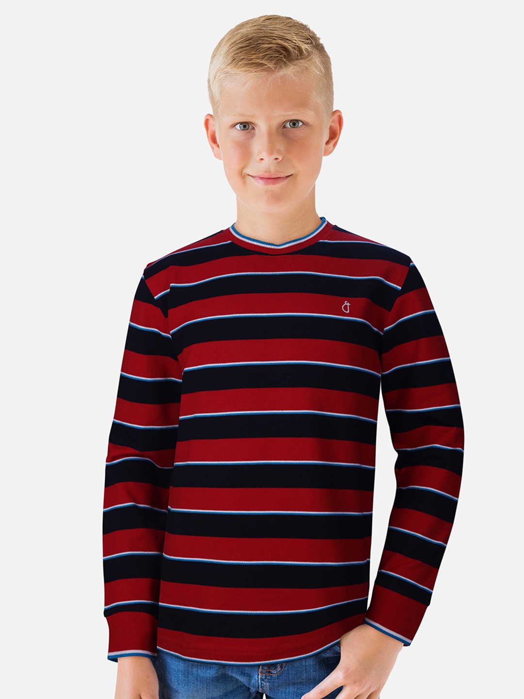 

Gini and Jony Boys Striped Cotton T-Shirt, Red