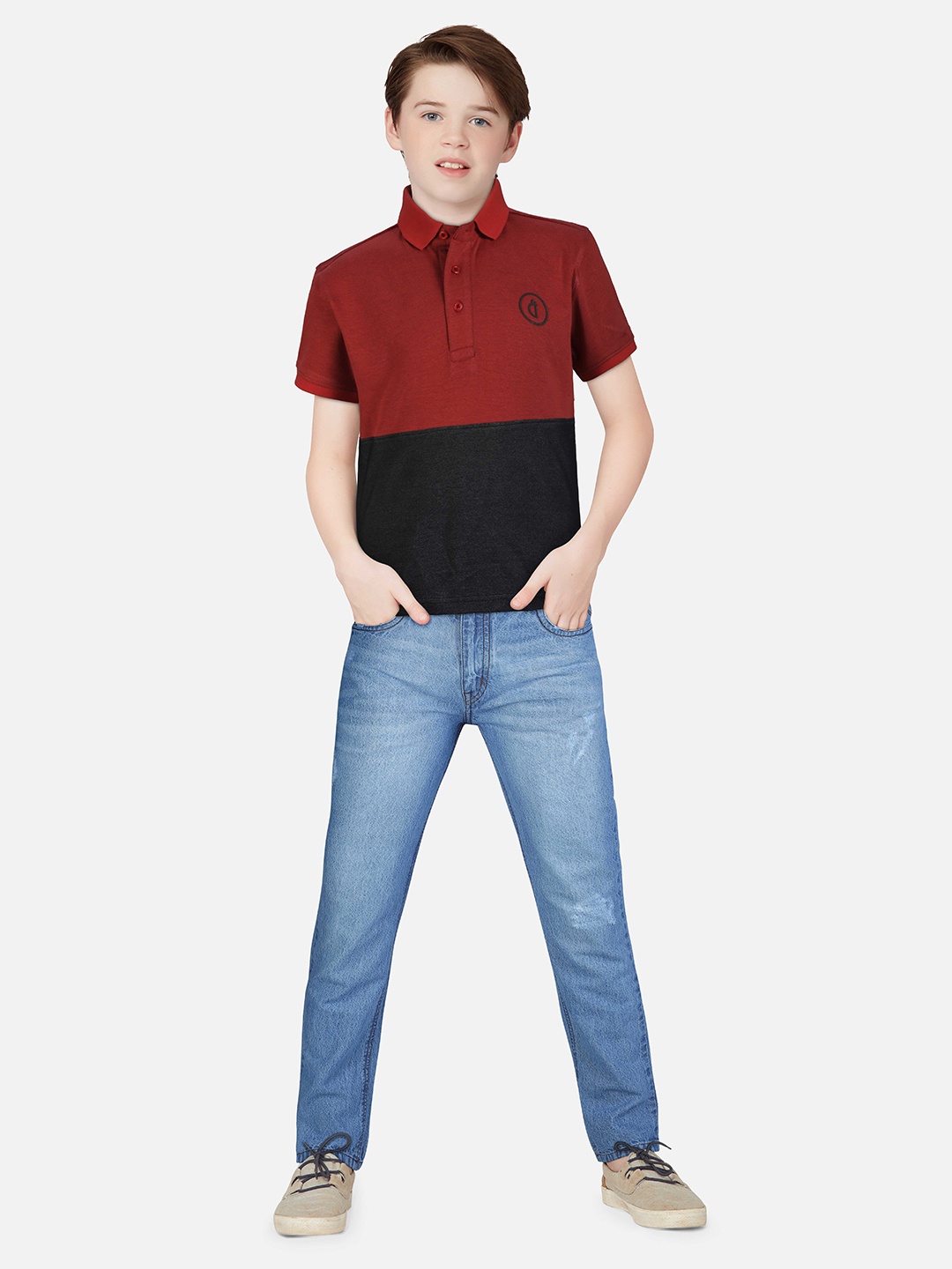 

Gini and Jony Boys Colourblocked Polo Collar Cotton T-Shirt, Black
