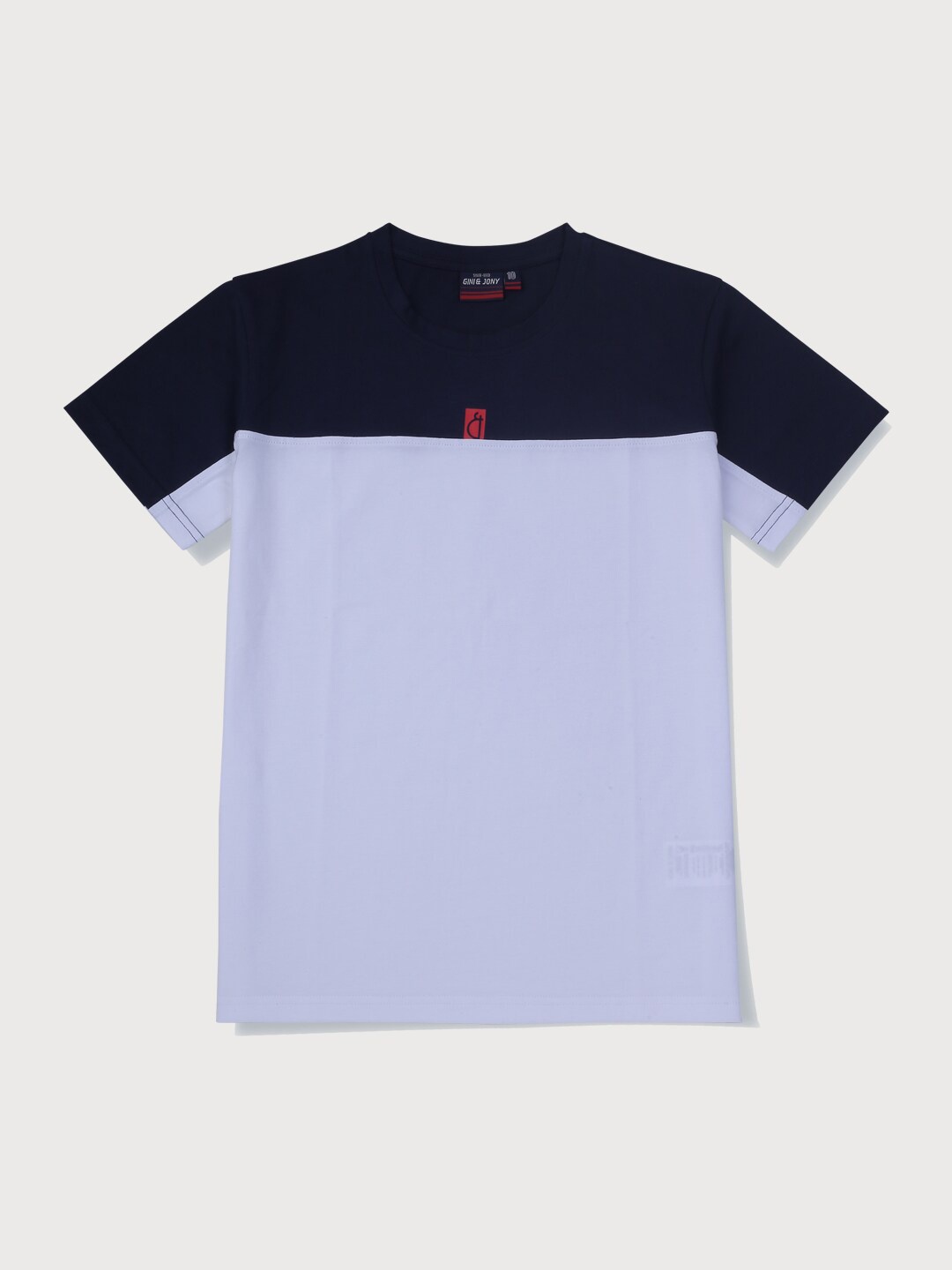 Gini and Jony Boys Colourblocked Round Neck Cotton T-shirt, Navy blue