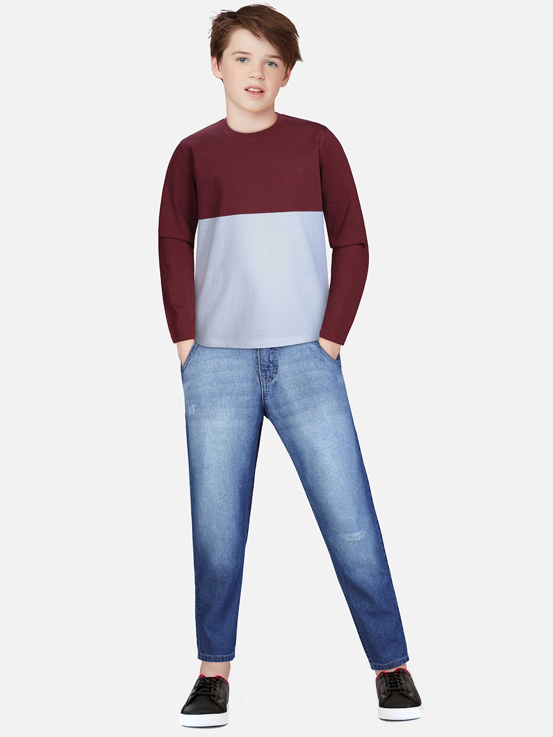

Gini and Jony Boys Colourblocked Cotton T-shirt, Red