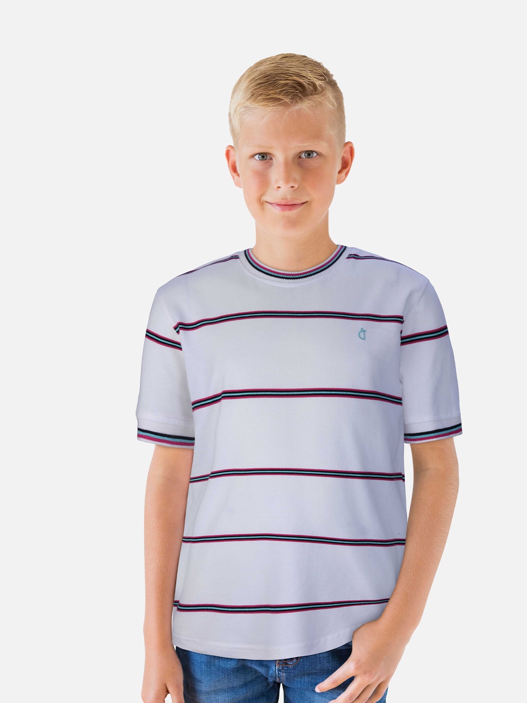 Gini and Jony Boys Striped Cotton T-shirt, White
