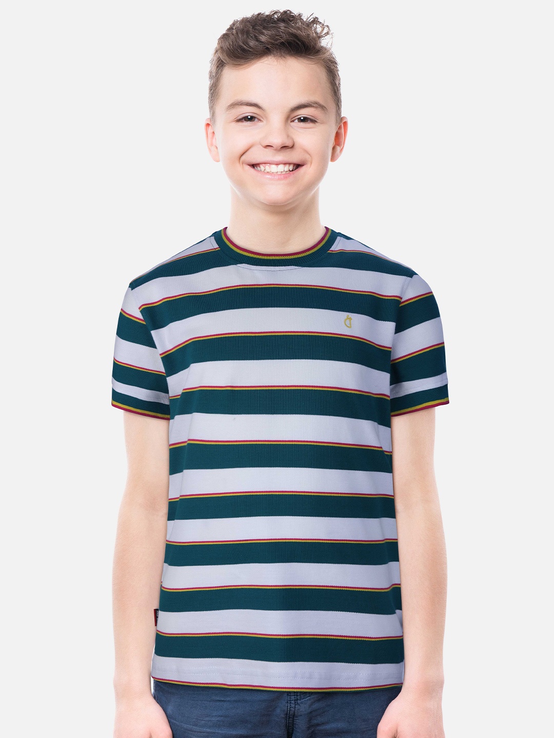 

Gini and Jony Boys Striped Cotton T-shirt, Teal