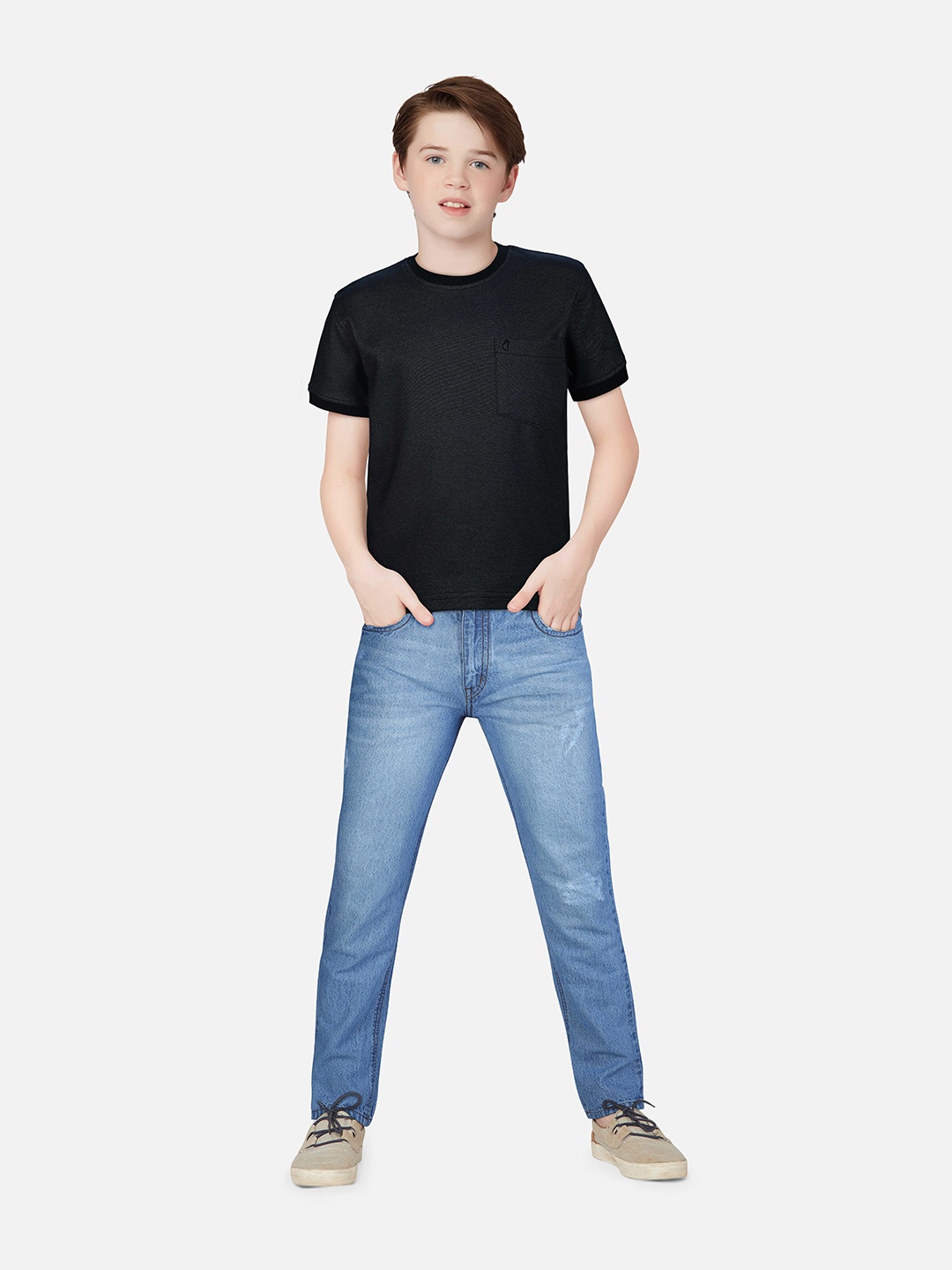 

Gini and Jony Boys Chest Pocket Cotton T-shirt, Black