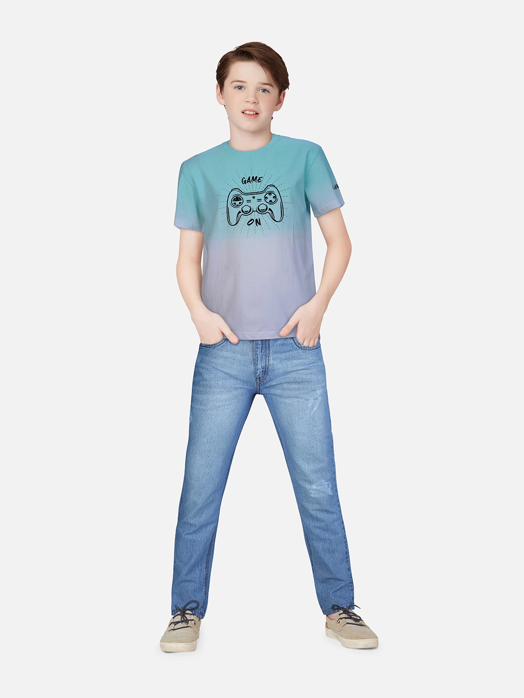 Gini and Jony Boys Graphic Printed Ombre Cotton T-shirt, Blue