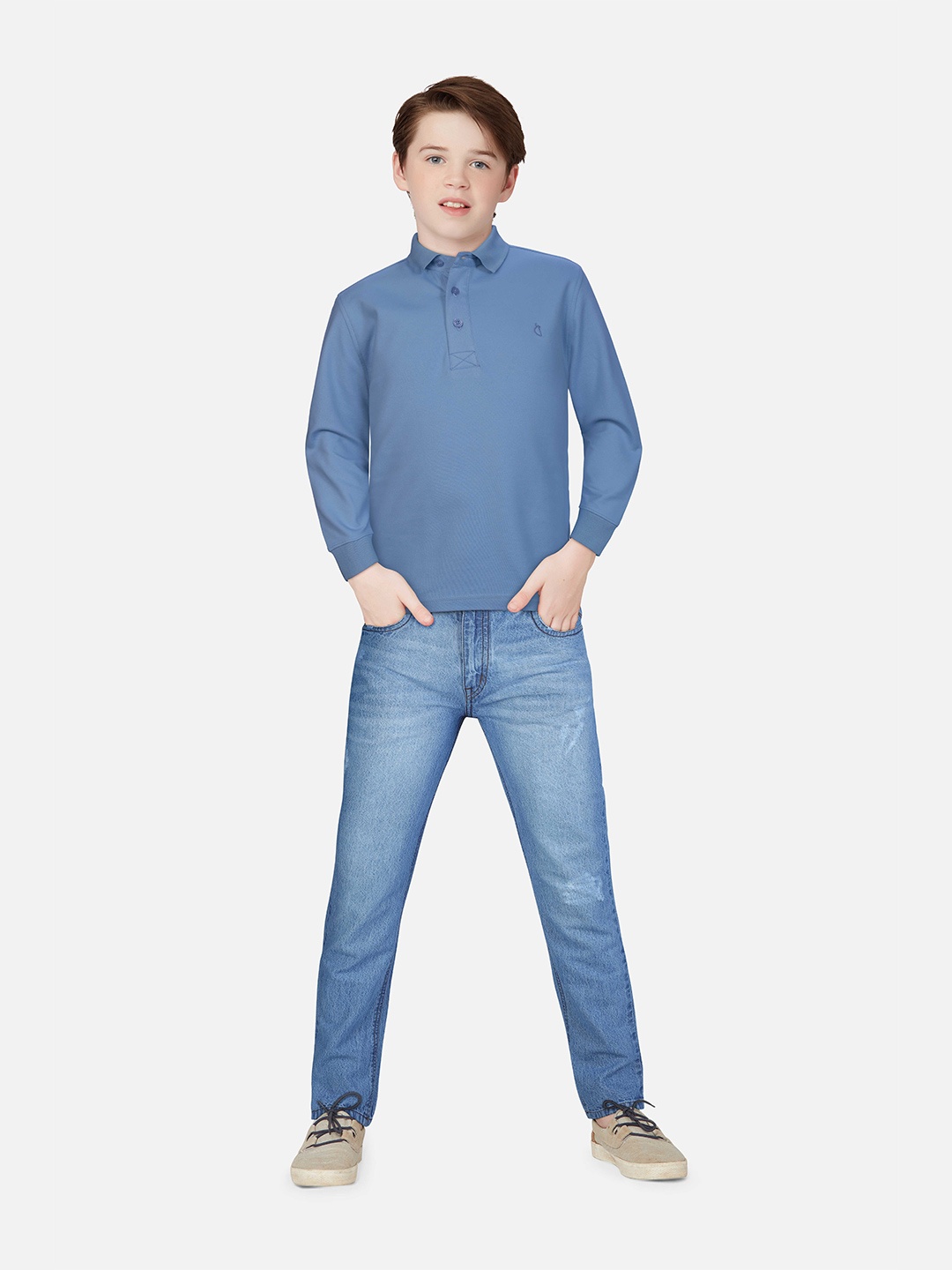 Gini and Jony Boys Polo Collar Cotton T-shirt, Blue
