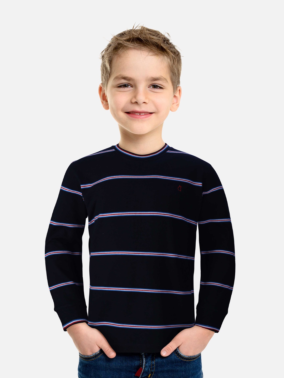 

Gini and Jony Boys Striped Cotton T-Shirt, Navy blue